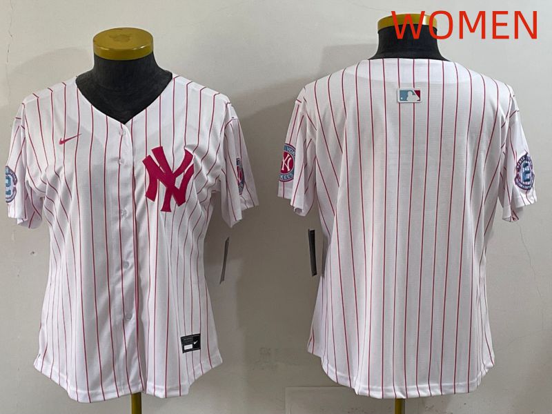 Women 2025 New York Yankees Blank White Stripe Joint Name Nike MLB Jersey style 1->women mlb jersey->Women Jersey
